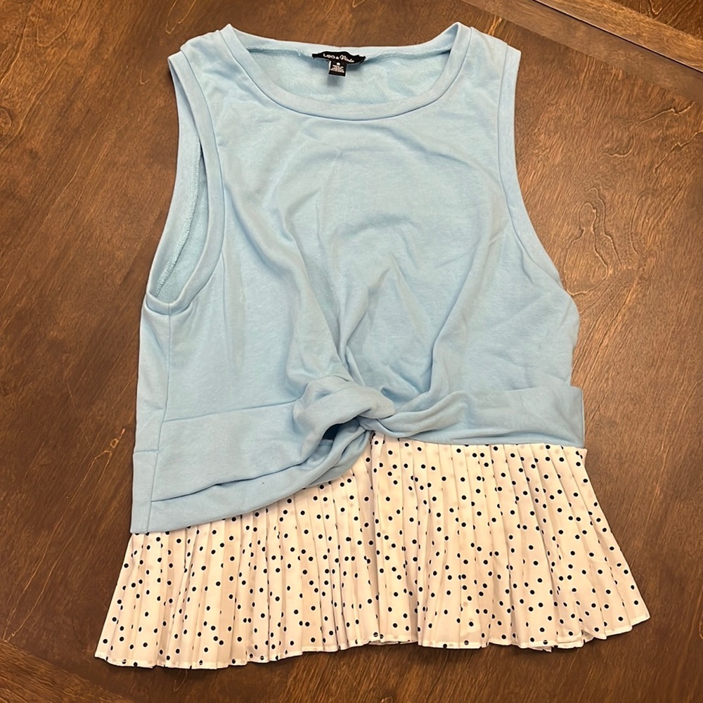 Anthropologie Lea & Viola Sky Blue and White Twist Front Tank.